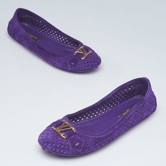 Louis Vuitton Violet Perforated Suede Oxford Ballet Flats Size 4.5/35 - Picture 1 of 5